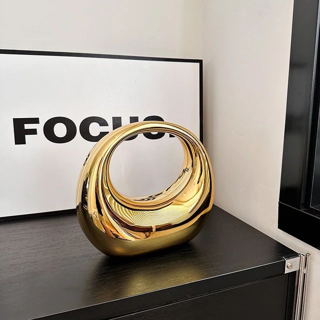 MOODS Golden Evening Handbag For Women PVC Wrist Bag Dinner Party Wedding