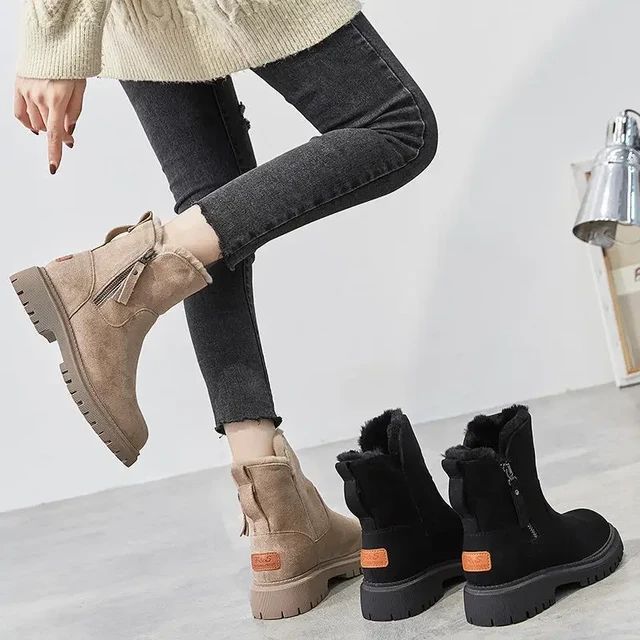 2024 Women's Snow Boots Winter Mid-Tube Plus Velvet Thickened Warm Cotton Shoes Fur Integrated