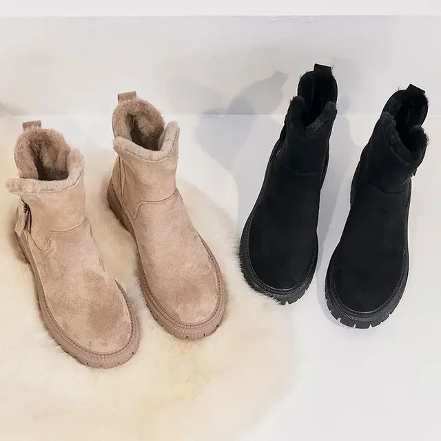 2024 Women's Snow Boots Winter Mid-Tube Plus Velvet Thickened Warm Cotton Shoes Fur Integrated