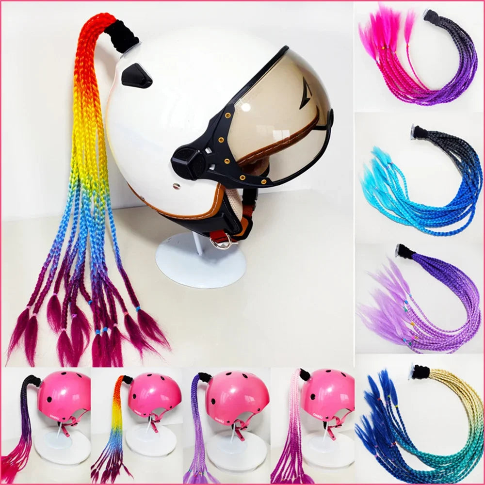 Helmet Braid Pigtails Ponytail Women Motorcycle Helmet Decoration Braid Ponytail, Pigtails Braids