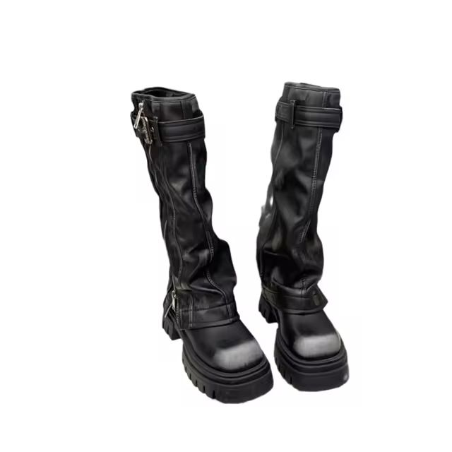 Autumn Winter Women Flats Heel Women Long Boots High Quality Leather