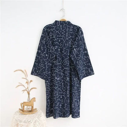 Men's Pajamas Robes Cotton Half Sleeve Blue White Colors Leaves Printing