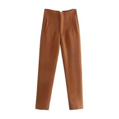 TRAF Women Fashion With Pockets Casual Basic Solid Pants Vintage High Waist