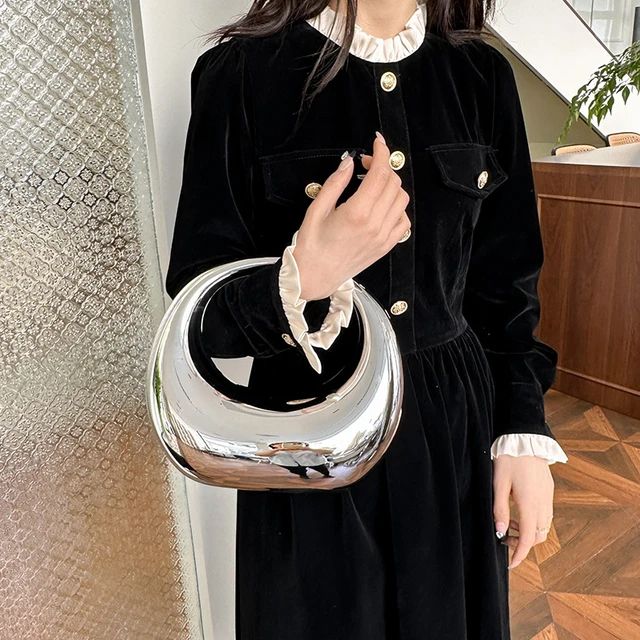 MOODS Golden Evening Handbag For Women PVC Wrist Bag Dinner Party Wedding