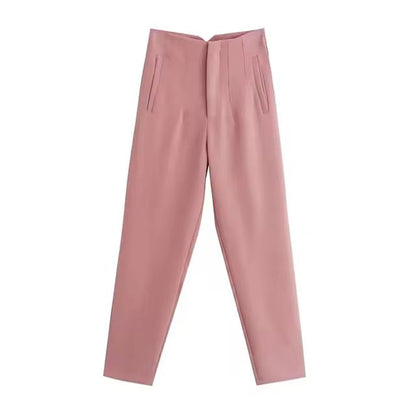 TRAF Women Fashion With Pockets Casual Basic Solid Pants Vintage High Waist
