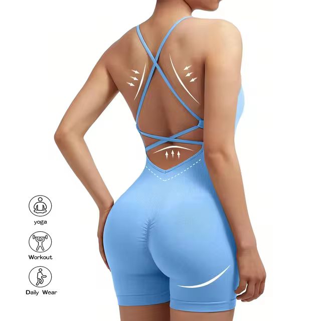 Women's Criss Cross Backless Cami Sports Romper Sleeveless Running Workout