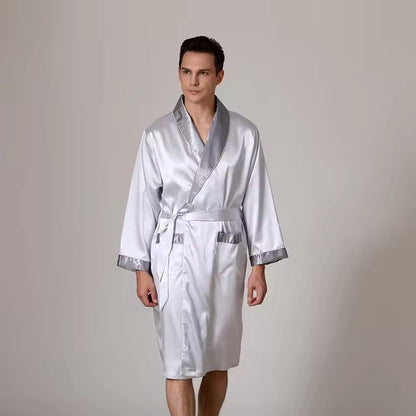 Men Kimono Bathrobe Gown Loose Nightwear Loungewear Silk Stain Home