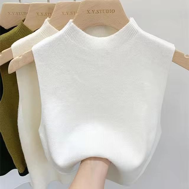Women's Vest Tank Top Solid Color Knitted Tees T-Shirt Top Cropped Top