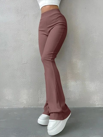 Women's Sexy Slim Pants Ribbed Solid Color Pants High Waisted Flared Pants