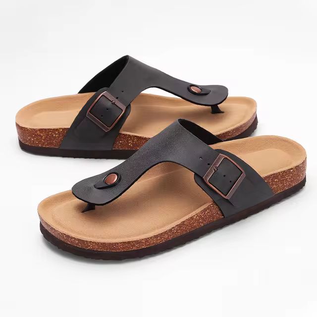 Comwarm 2024 Cork Flip Flops For Women Men Flats Sandals Leather Summer