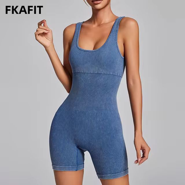 Women's Yoga Jumpsuits Ribbed One Piece Padded Tank Tops Rompers Sleeveless