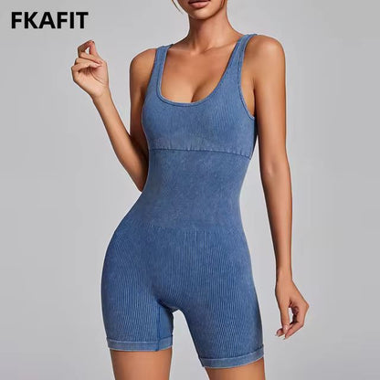 Women's Yoga Jumpsuits Ribbed One Piece Padded Tank Tops Rompers Sleeveless
