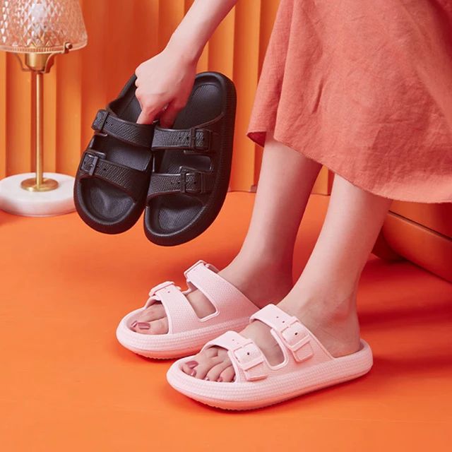 Thick Platform Cloud Slippers Women Fashion Buckle Soft Sole Pillow Slides