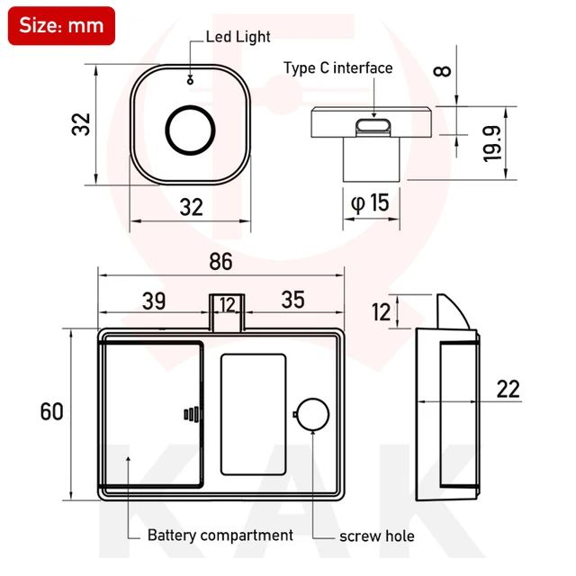 KAK Biometric Fingerprint Lock Black Keyless Cabinet Lock Smart Drawer Locks Anti-theft