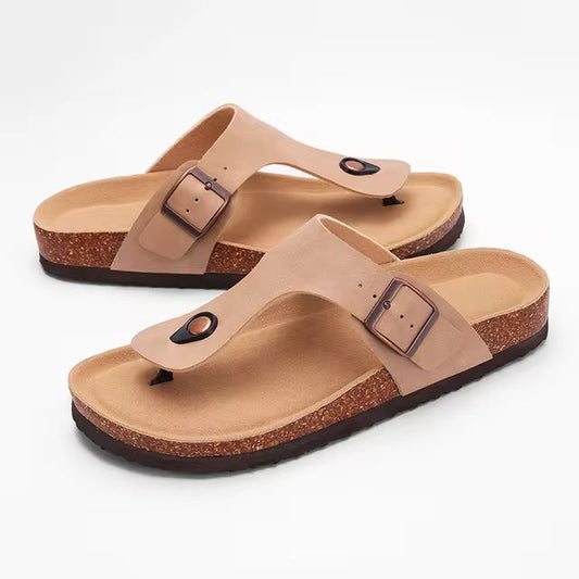 Comwarm 2024 Cork Flip Flops For Women Men Flats Sandals Leather Summer