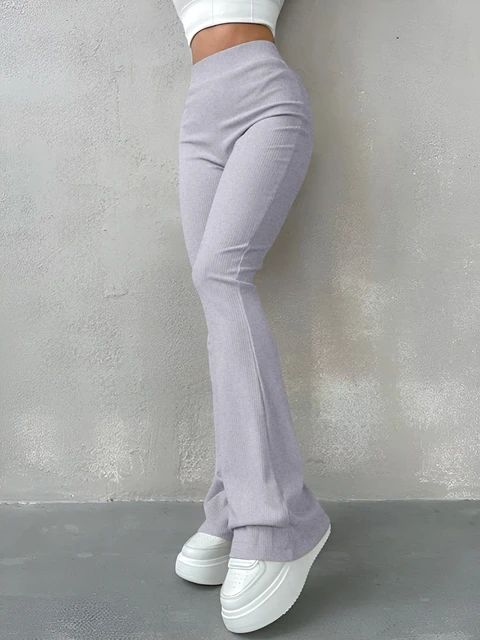 Women's Sexy Slim Pants Ribbed Solid Color Pants High Waisted Flared Pants