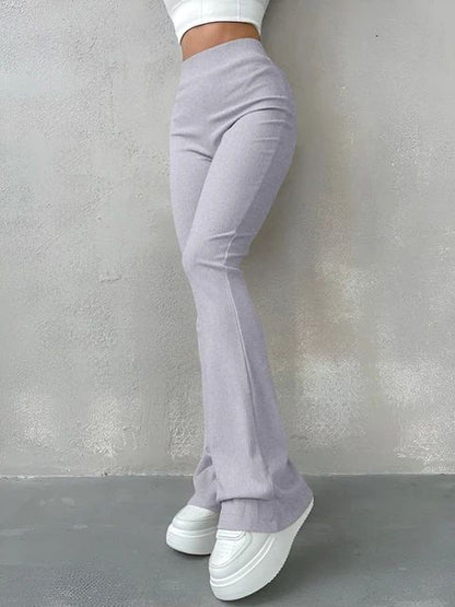 Women's Sexy Slim Pants Ribbed Solid Color Pants High Waisted Flared Pants