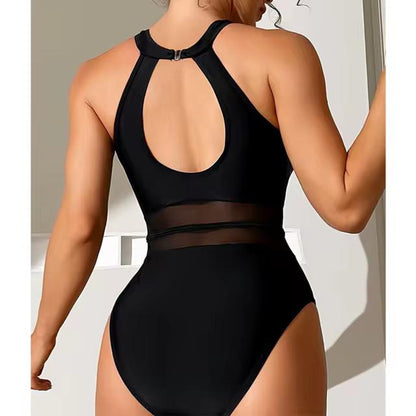 2024 Black Net Sexy One Piece Swimsuits Closed Women's Swimwear Push Up Swimming