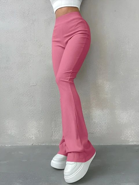 Women's Sexy Slim Pants Ribbed Solid Color Pants High Waisted Flared Pants