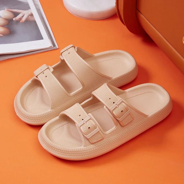 Thick Platform Cloud Slippers Women Fashion Buckle Soft Sole Pillow Slides