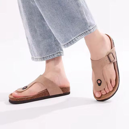 Comwarm 2024 Cork Flip Flops For Women Men Flats Sandals Leather Summer