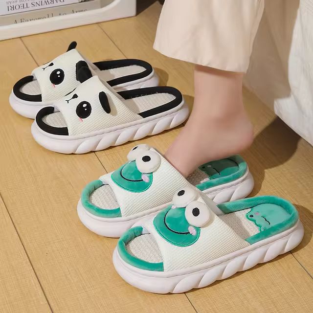 Cute Cartoon Cow Unisex Linen Slippers Spring Summer Slides Mule