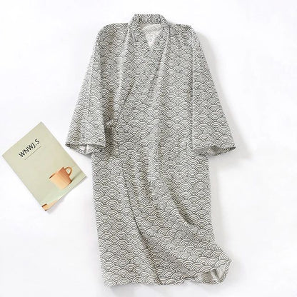 Men's Pajamas Robes Cotton Half Sleeve Blue White Colors Leaves Printing