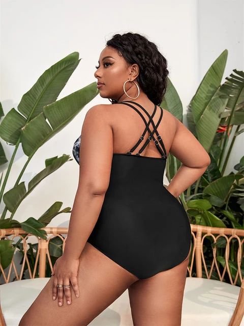 Plus Size Print Swimwear Women Large One Piece Strapped Swimsuit Lady