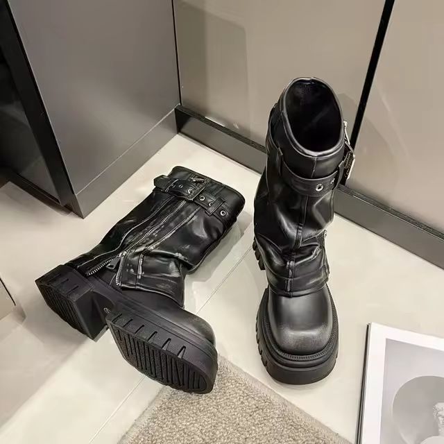 Autumn Winter Women Flats Heel Women Long Boots High Quality Leather