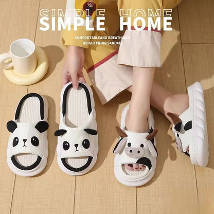 Cute Cartoon Cow Unisex Linen Slippers Spring Summer Slides Mule