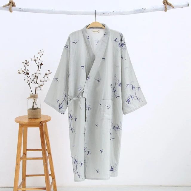Men's Pajamas Robes Cotton Half Sleeve Blue White Colors Leaves Printing