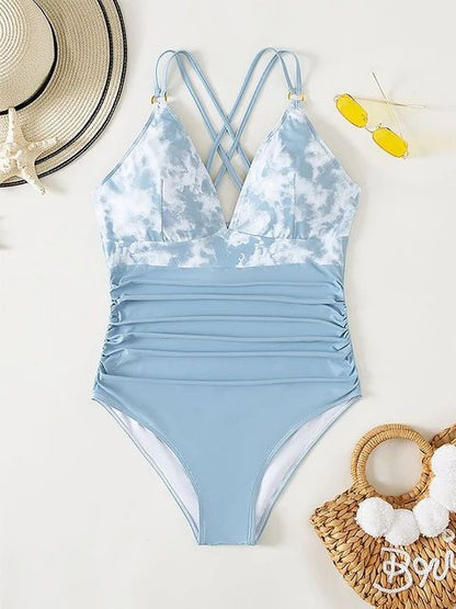 Plus Size Print Swimwear Women Large One Piece Strapped Swimsuit Lady
