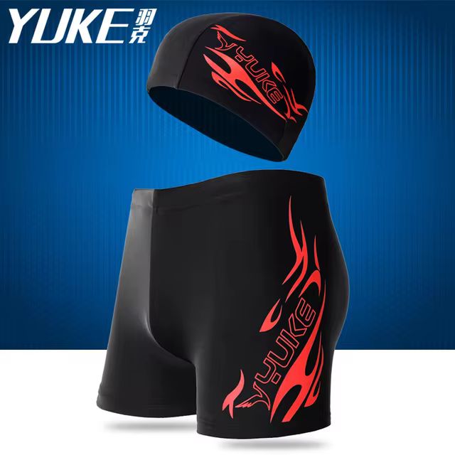Men Print Cap Swimwear Comfort Adult Dry Quick Swimsuit Swimming Goggles Cap Set Men Swimwear