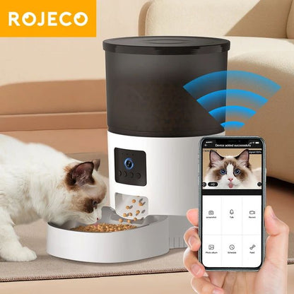 ROJECO Automatic Cat Feeder With Camera Video Cat Food Dispenser