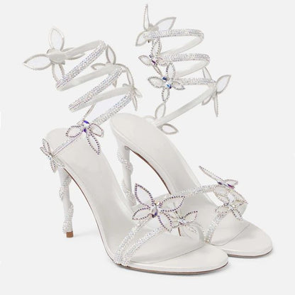 Luxury Crystal Embellished Butterfly Detail Women Sandals Sexy Coiled Strap