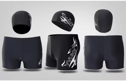 Men Print Cap Swimwear Comfort Adult Dry Quick Swimsuit Swimming Goggles Cap Set Men Swimwear