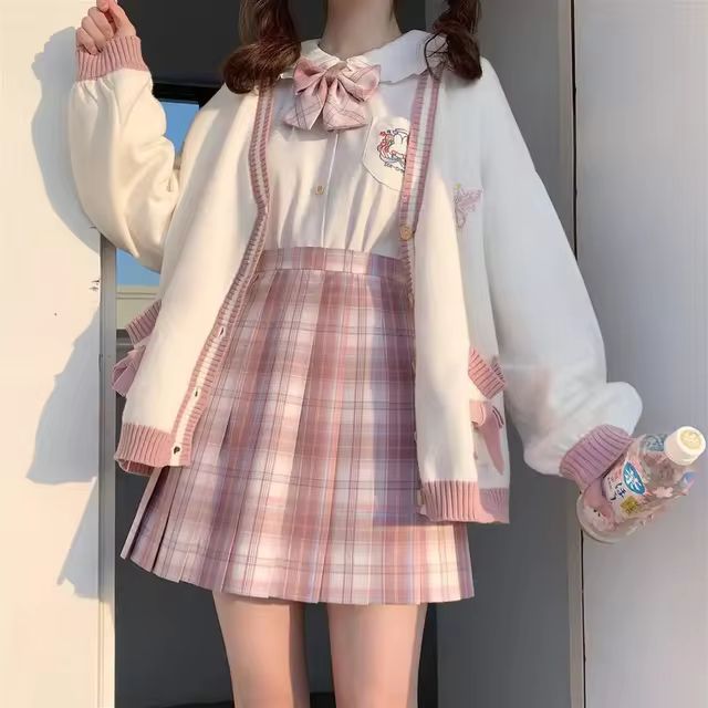 Autumn Winter Women Sweater Loose Japanese Style Sweet Knitted Cardigan Embroidery