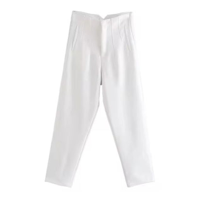 TRAF Women Fashion With Pockets Casual Basic Solid Pants Vintage High Waist