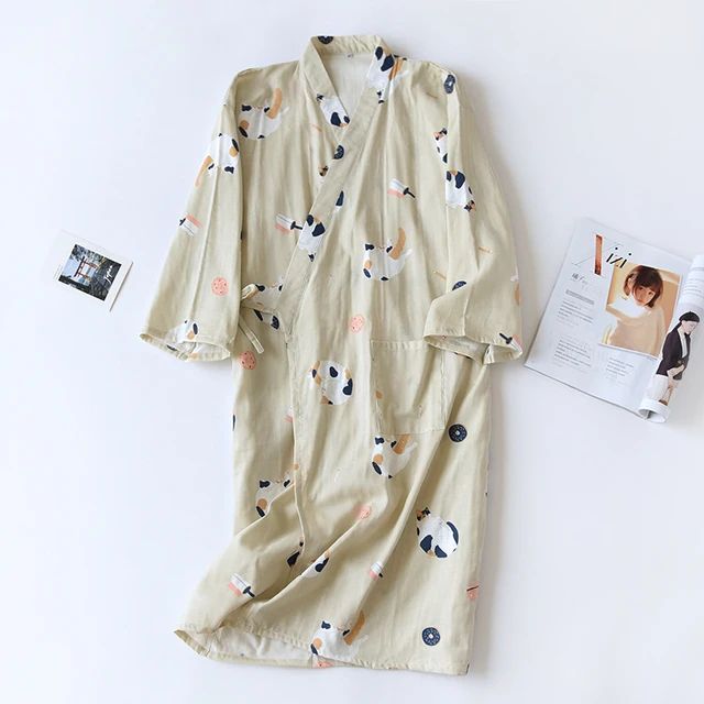 Men's Pajamas Robes Cotton Half Sleeve Blue White Colors Leaves Printing