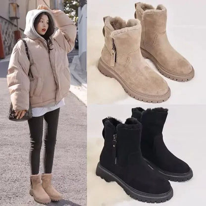 2024 Women's Snow Boots Winter Mid-Tube Plus Velvet Thickened Warm Cotton Shoes Fur Integrated