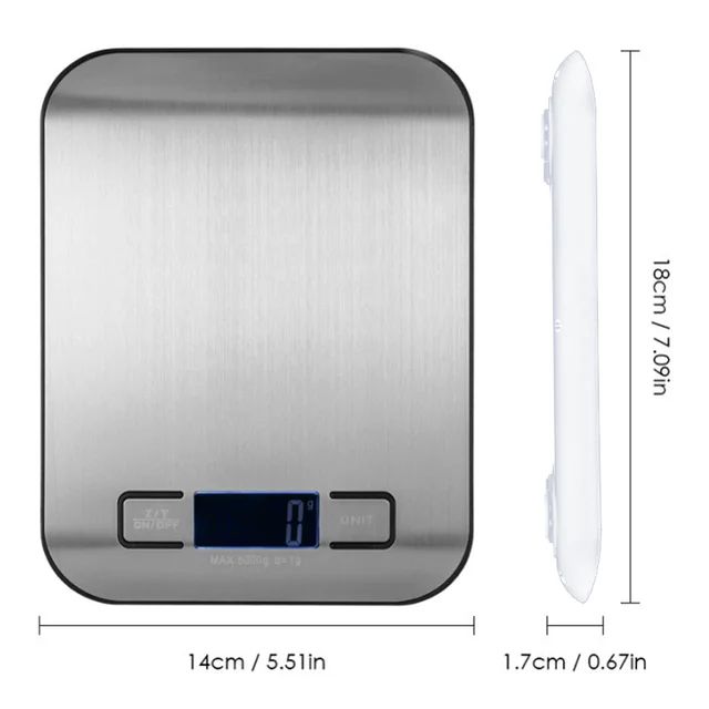 5/10KG Digital Kitchen Scale Stainless Steel Portable Kitchen Food Scale LED
