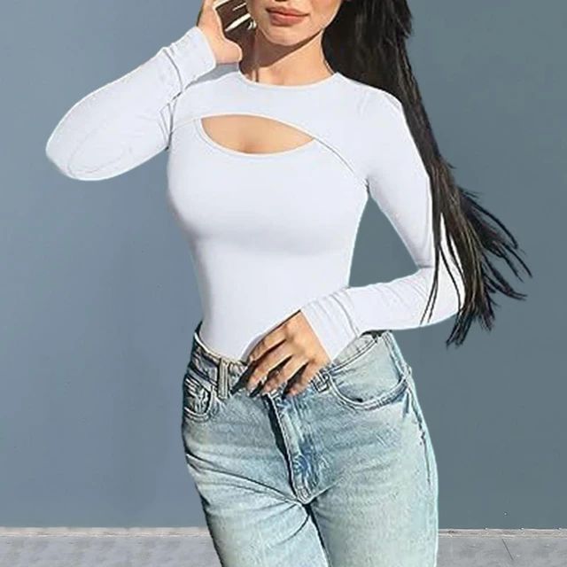 Sexy Long Sleeve O Neck Casual Bodysuit Women Body Tops White Black