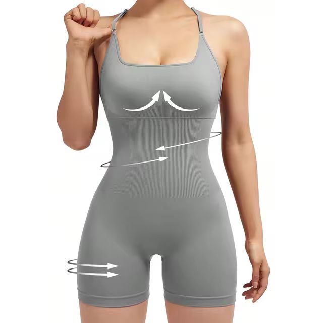 Women's Criss Cross Backless Cami Sports Romper Sleeveless Running Workout
