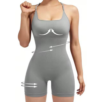 Women's Criss Cross Backless Cami Sports Romper Sleeveless Running Workout