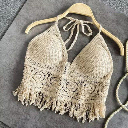 Sexy Knit Backless Short Crop Top for Women Lightweight Hollow Out Crochet