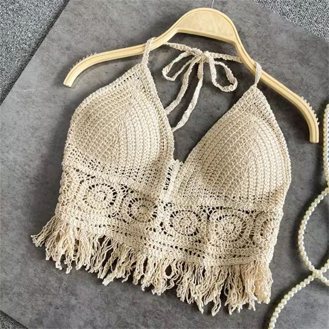 Sexy Knit Backless Short Crop Top for Women Lightweight Hollow Out Crochet
