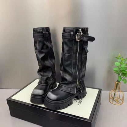 Autumn Winter Women Flats Heel Women Long Boots High Quality Leather