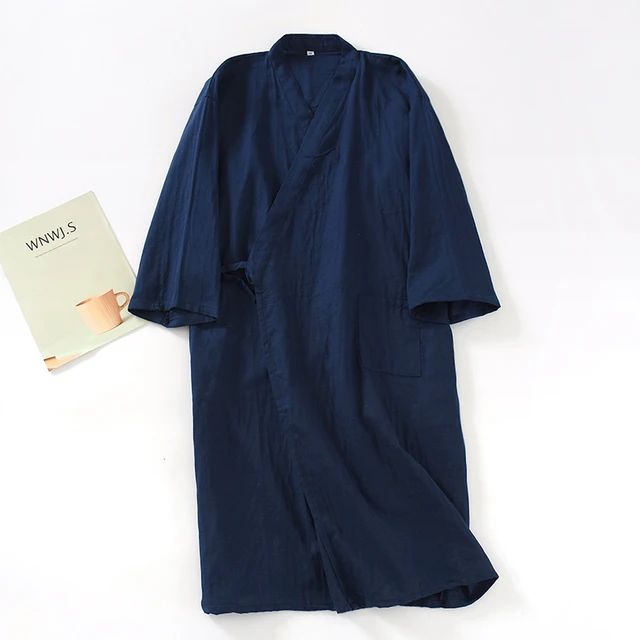 Men's Pajamas Robes Cotton Half Sleeve Blue White Colors Leaves Printing
