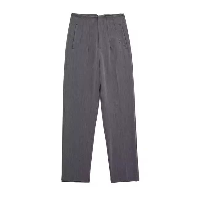 TRAF Women Fashion With Pockets Casual Basic Solid Pants Vintage High Waist