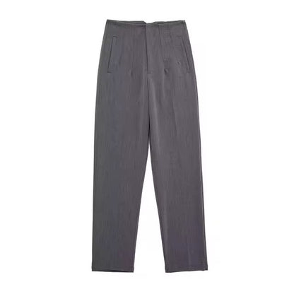 TRAF Women Fashion With Pockets Casual Basic Solid Pants Vintage High Waist